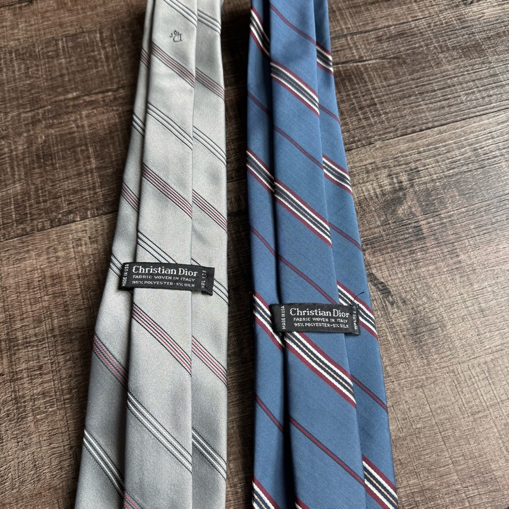 Dior Gray and Blue Silk Ties Classic Stripes - Picture 4 of 4